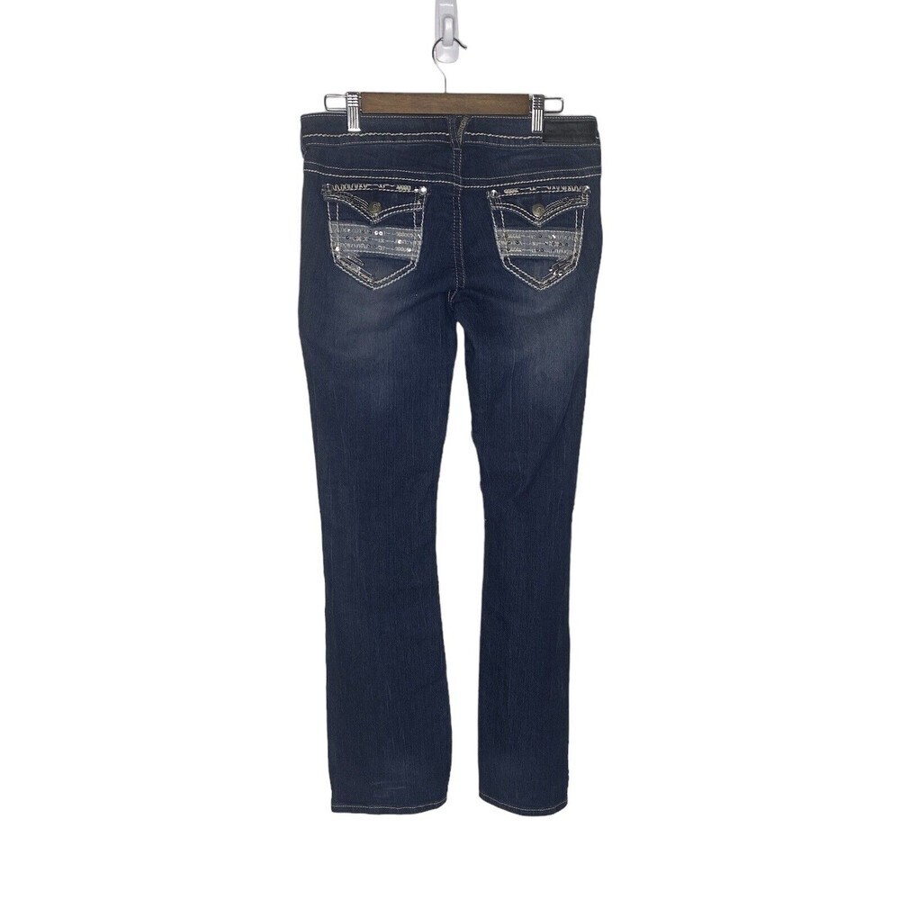 Twenty One Black Skinny Boot Jean Women 7/8 Medium Wash Blue Denim distressed - Picture 3 of 15